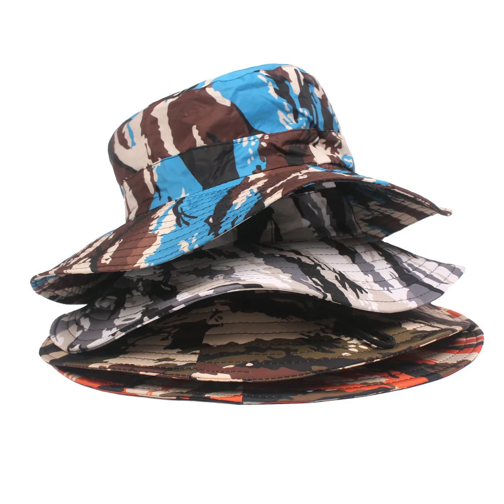2019 Militære Panama Safari Boonie Solhatte Cap Sommeren Mænd Kvinder Camouflage Bucket Hat Med Snor Fisker Cap L58
