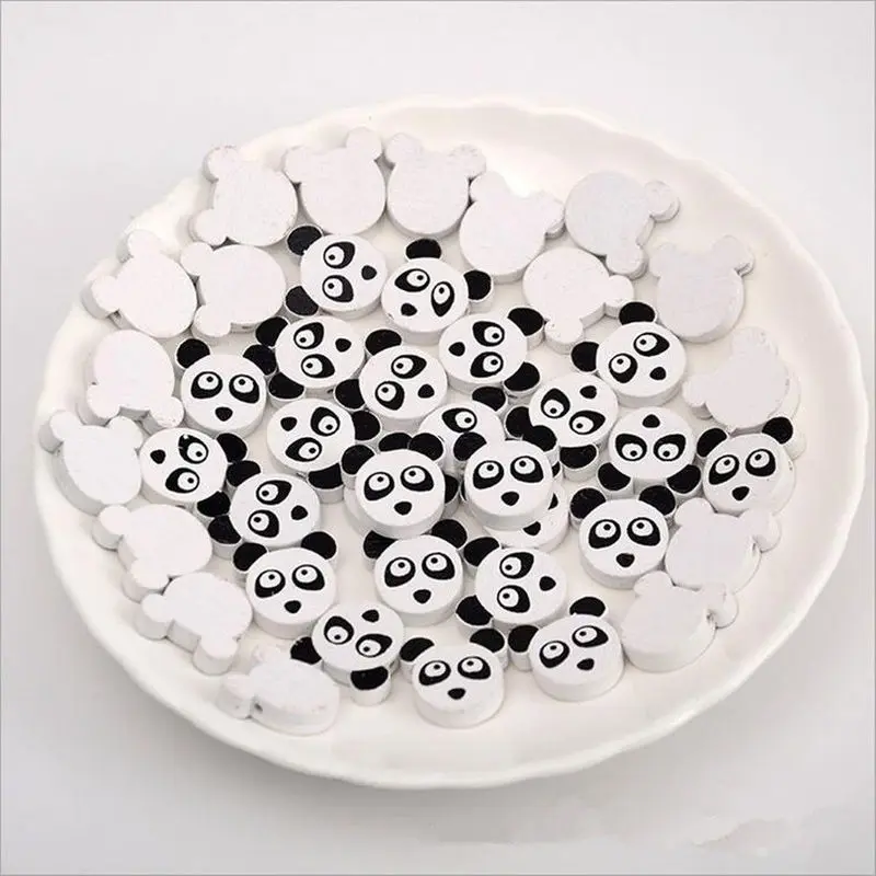DIY 100pcs Tegnefilm panda Træ Perle dekoration Baby Håndværk&Pacifier Klip Halskæde 15mm