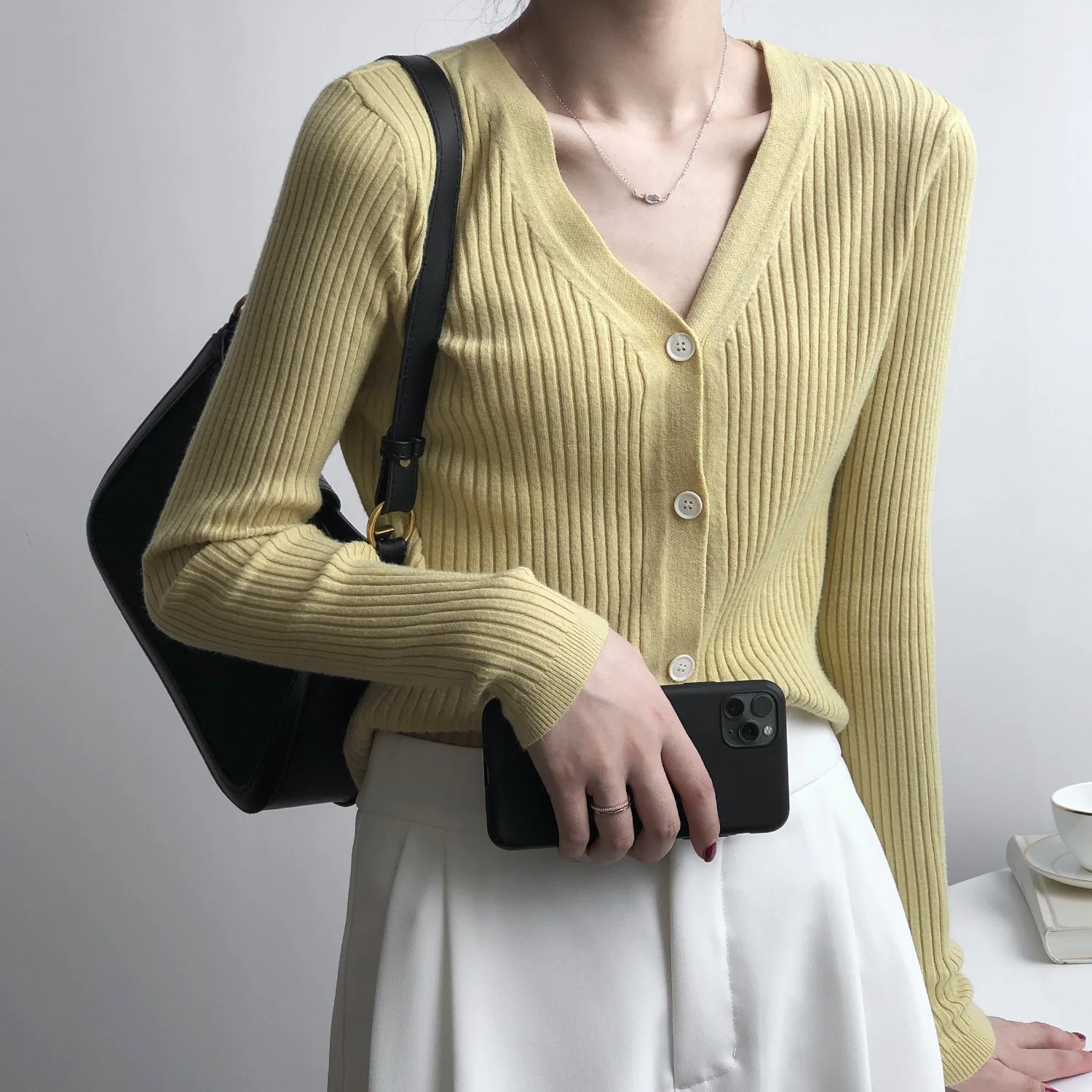 2020 enkel efteråret nye koreanske strik cardigan kvinder short V-hals, slank slankekur ensfarvet jakke kvinder