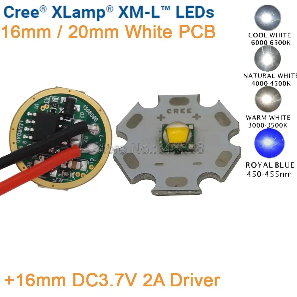 Cree XML T6 Kold Hvid Neutral Hvid Varm Hvid 10W High Power LED Emitter 20mm Hvid PCB +16mm DC3.7V 2A Driver, 5 Modes