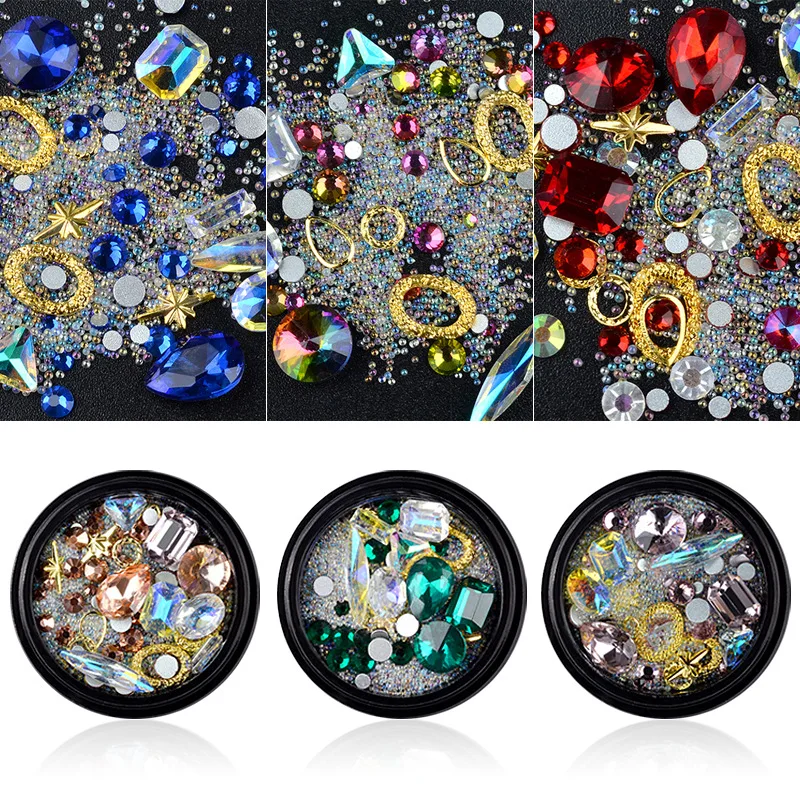 Søm Grønne Rhinsten Kaviar Microbead Mix Sæt Gennemsigtige AB Rhinestone Krystal Glas Diamant Eventyr-Perle 3D Negle Dekoration