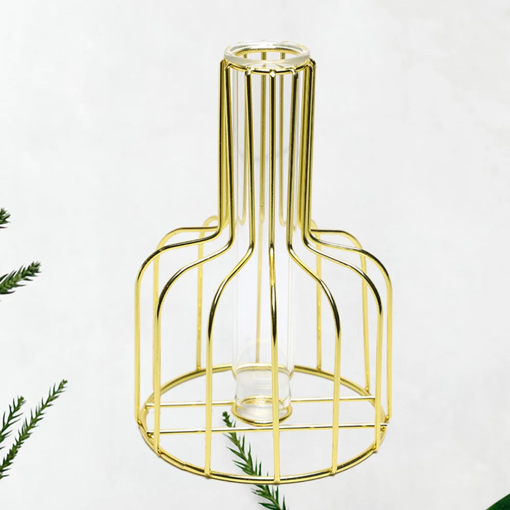 Strygejern Kunst Reagensglas Glas Vase Pynt, Metal-Rack Hydroponiske Anlæg Vase Hydroponics Container - Golden (Størrelse)