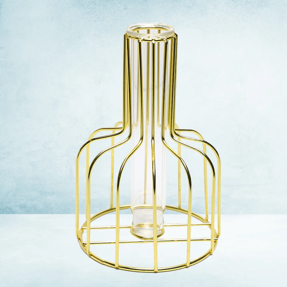 Strygejern Kunst Reagensglas Glas Vase Pynt, Metal-Rack Hydroponiske Anlæg Vase Hydroponics Container - Golden (Størrelse)