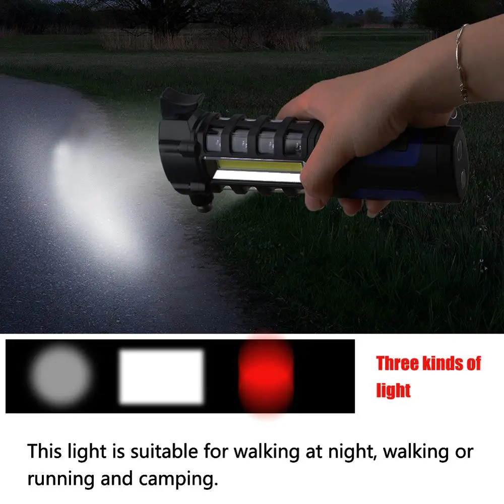 Offentlig Nødhjælp Lys LED Bil Brudt Vinduet Hammer Sikkerhedssele Cutter Reparation Lampe Magnetiske 45JM16