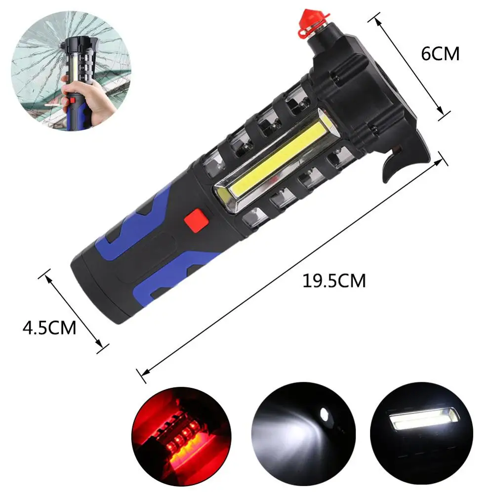 Offentlig Nødhjælp Lys LED Bil Brudt Vinduet Hammer Sikkerhedssele Cutter Reparation Lampe Magnetiske 45JM16