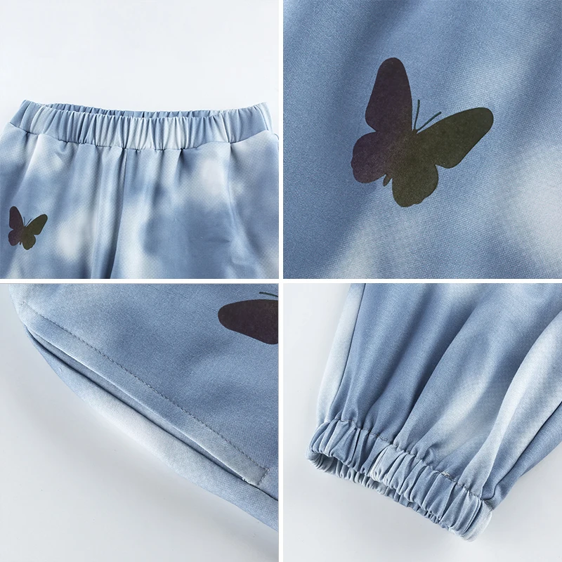 Mode Kvindelige Tie Dye Sommerfugl Print Lange Bukser Med Høj Talje Elastik Løs Fritid Harem Bukser Streetwear