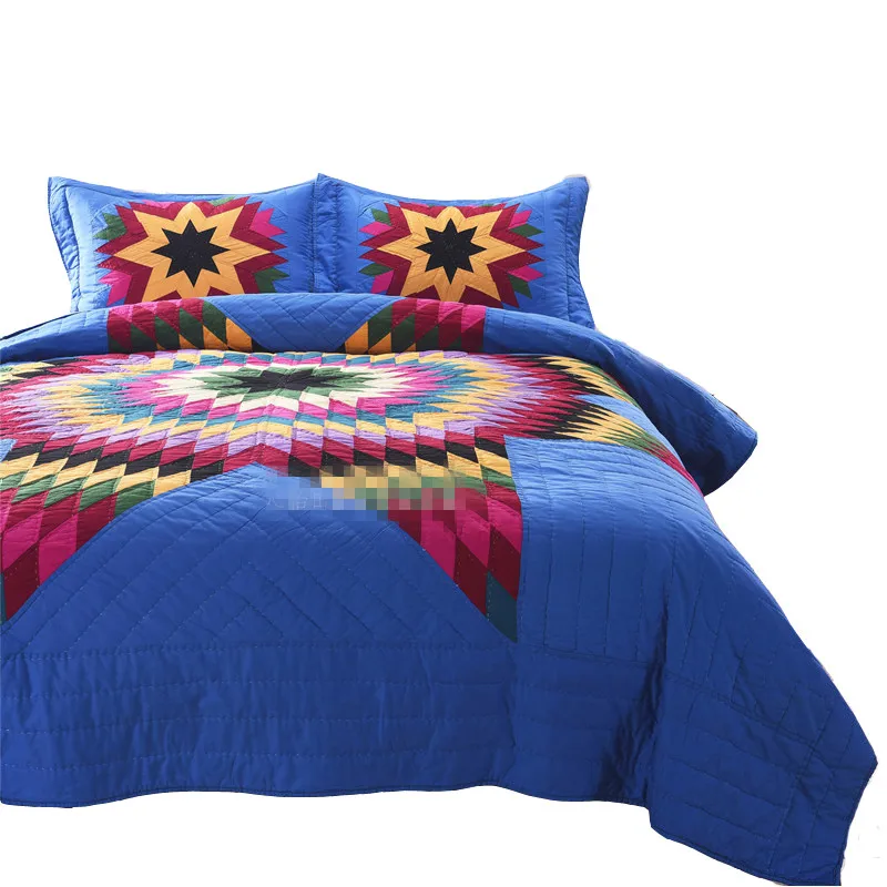 3pcs American style bomuld tykkere håndlavet patchwork colcha fuld queen size blå bed cover/sengetæppe gratis fragt