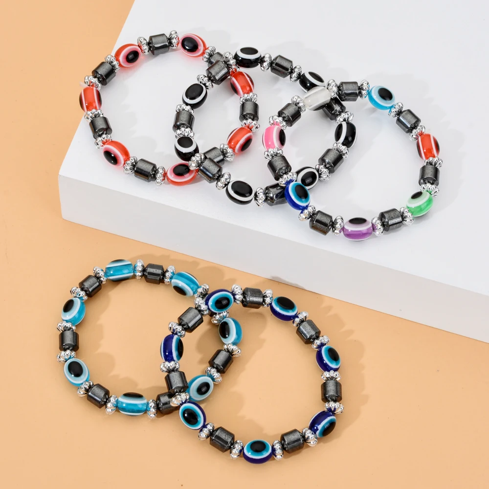 Ny Mode Onde Øje Harpiks Perle Armbånd Til Kvinder Barn Farverige Geometriske Hæmatit Elastisk Armbånd Enkel Part, Smykker Gave