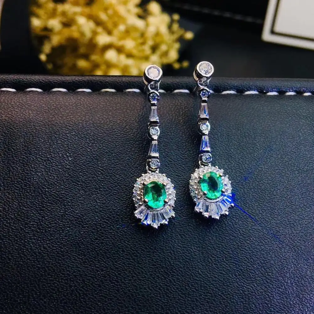 KJJEAXCMY boutique smykker 925 sterling sølv indlagt Naturlige Emerald Fine Kvinders øreringe støtte påvisning smuk