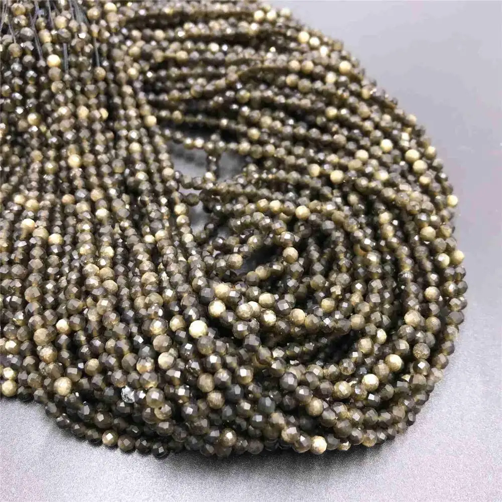 Naturlige guld obsidian perler 2 3 mm Micro sten Perler Afsnit Løs Perler, guld sort obsidian spacer perle, perle smykker at gøre gaver