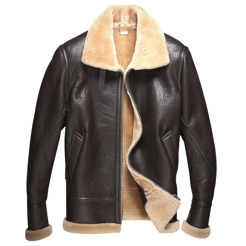 Læder frakke, Mænds reelle dobbelt hud, pels, vinter varm frakke, jakke, frakke