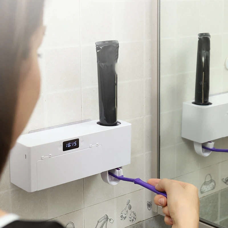 LED tandbørsteholder Tandpasta Dispenser+5 tandbørsteholder UV-Ur tandbørsteholder for Kvinder, Børn, Baby Badeværelse