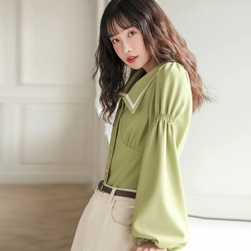 XUXI Korea Plisserede Kvinder Mode Bluse 2020 Foråret Elegante Små Friske Enkelt Bryst Fuld Ærme Mindretal Casual Skjorte FZ0537