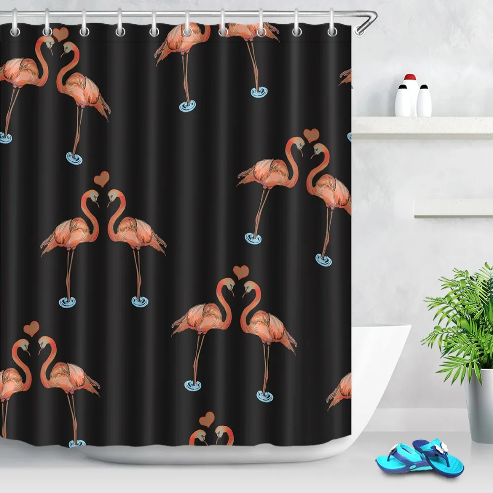 Abstract Flamingo Vand badeforhæng Hjerte Elsker Badeværelse Sort Øko-Venlige Vandtæt Polyester Stof til Kunst Badekar Indretning