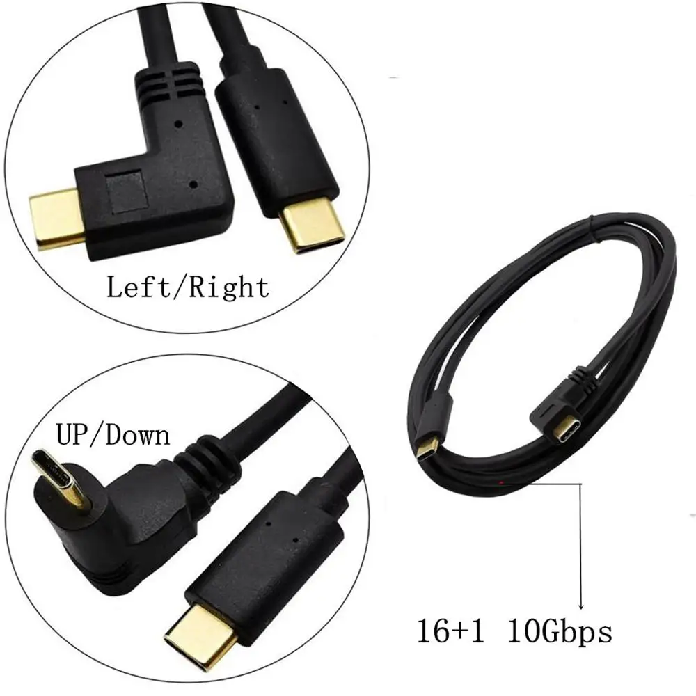 1pc USB Type C-Kabel 90 Graders USB Type C og Type-c USB-3.1 Kabel-Hurtig Opladning Opladning 3A mand til Mand Adapter Kabel Ledning Guld