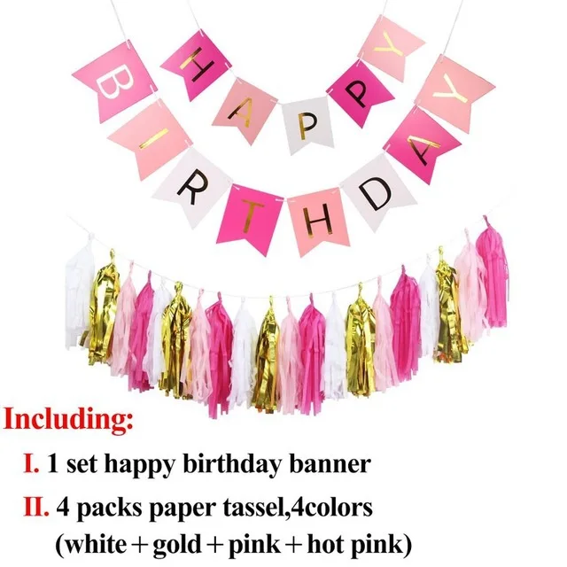 Happy Birthday Banner Til Fest Dekoration Sort Blå Pink Farve Babyshower Part, Kids Leverandører Silkepapir Kvaster