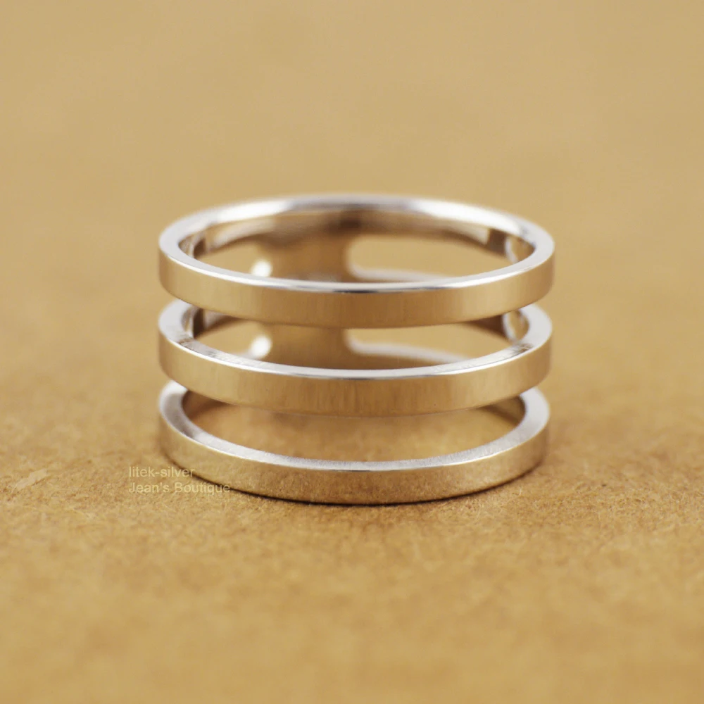 Engros 925 Sterling Sølv Plain Simple 3 Lag Bands Ring for Kvinder Størrelse 4~8 A3832
