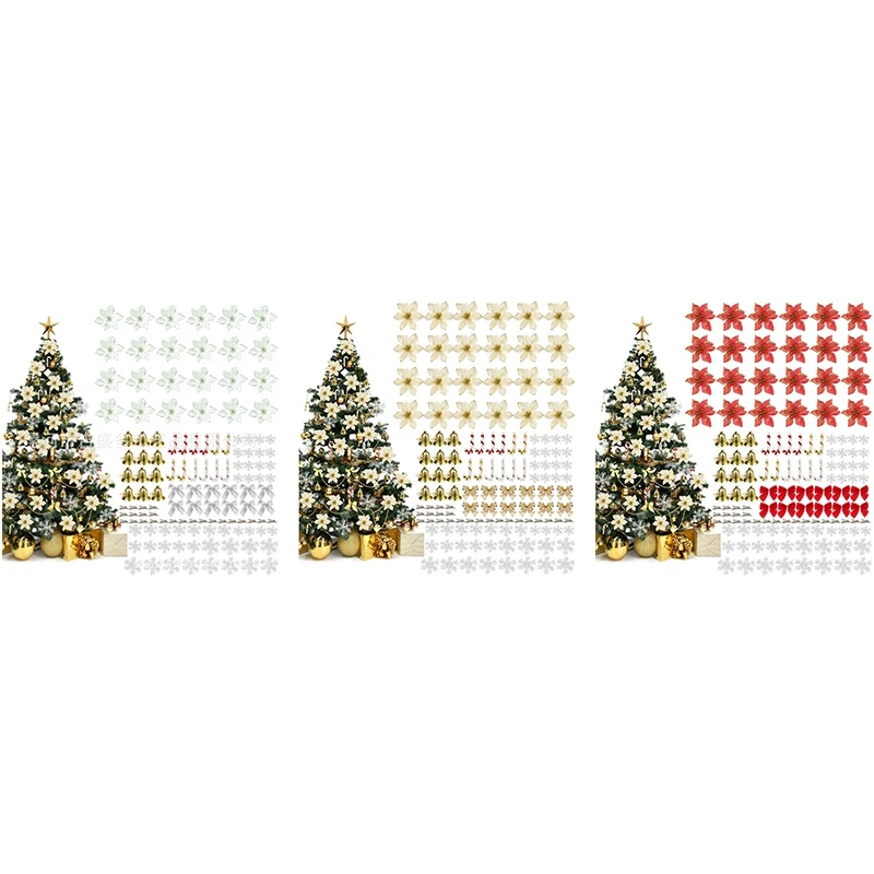 120Pcs Guld, juletræspynt Sæt med Jul Glitter Hængende Klokker for Xmas Dekorationer, Kranse