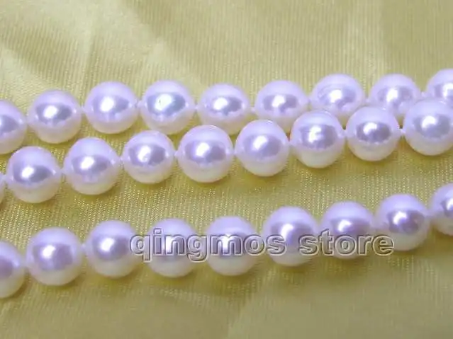Qingmos Naturlige Hvidt Perle Armbånd til Kvinder, med 6-7mm Runde Hvide Perle 3 Tråde Armbånd 7.5