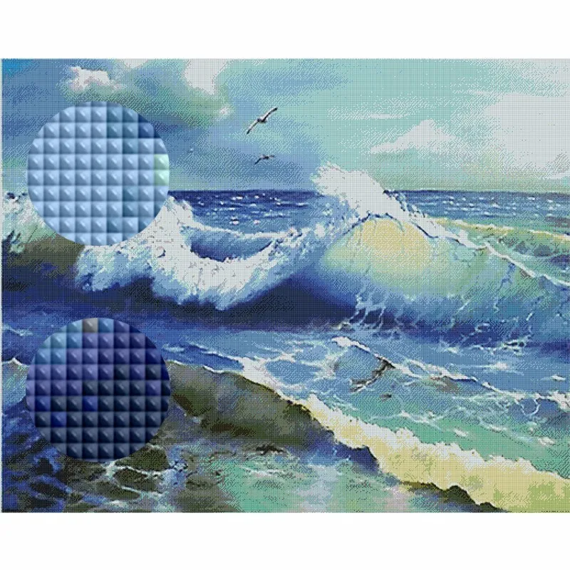5D DIY Bor Diamant Maleri Cross Stitch over Havet Bølger Mønster Home Decor Fuld Firkantet Rhinestone Mosaik Diamant Broderi