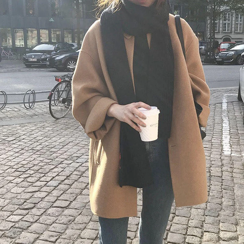 Efteråret Kvinder Uld Frakke med Lange Ærmer Mode Kvindelige Kausale Løs Vinter Outwear 2020 falde tøj til kvinder frakker kvinder