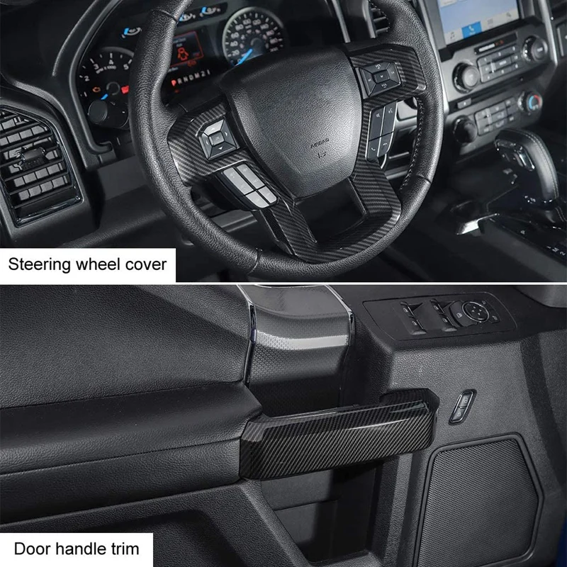 For Ford F150 F-150-2020 Bil Carbon Fiber Rattet Dække Indvendige dørhåndtag Dække Trim Tilbehør