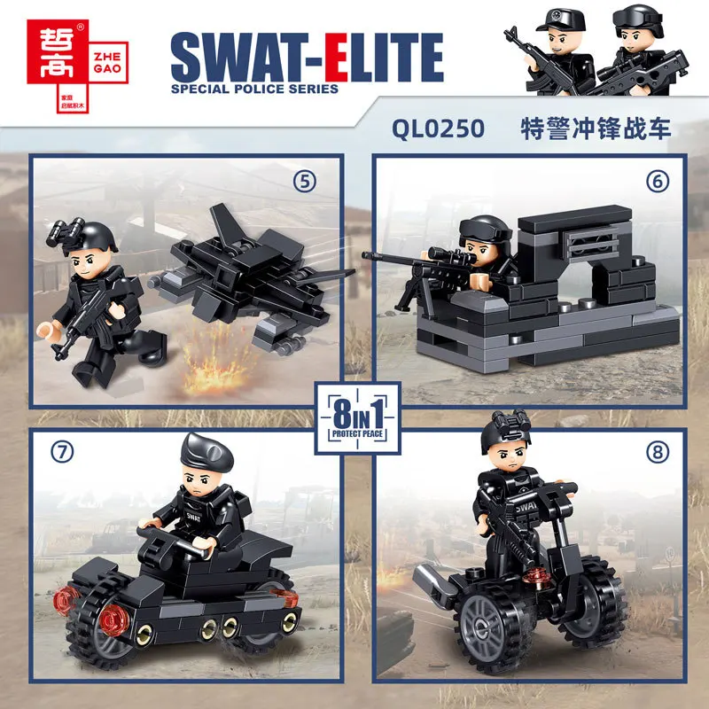 SWAT Elite City Politi Bil byggeklods Med 8 Tal 8in1 Fred Angreb Køretøj Legetøj Til Drenge Børn QL0250