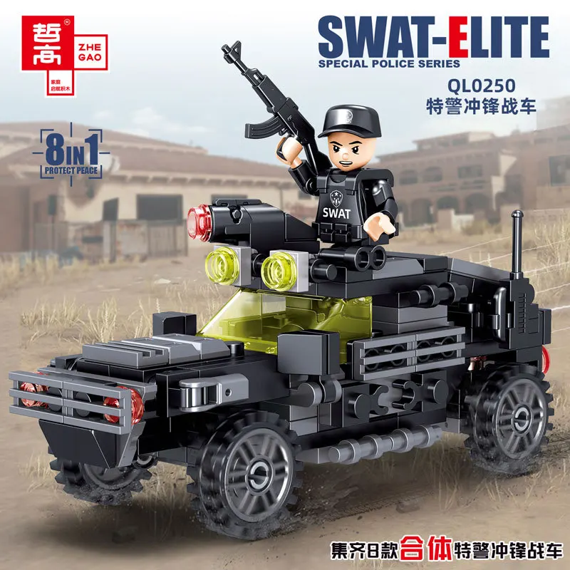 SWAT Elite City Politi Bil byggeklods Med 8 Tal 8in1 Fred Angreb Køretøj Legetøj Til Drenge Børn QL0250