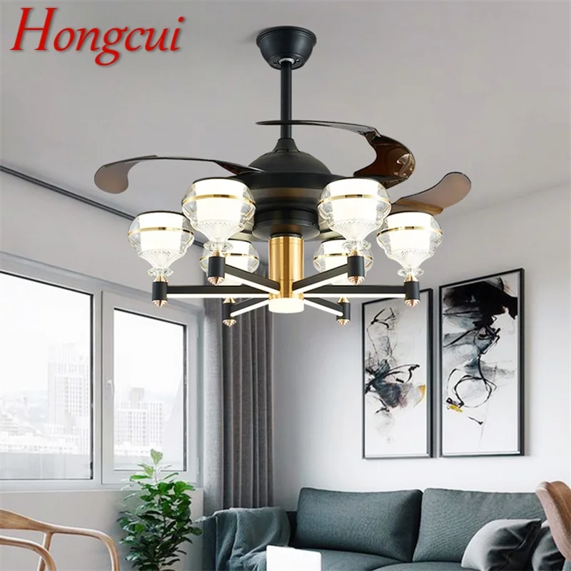 Hongcui Loft Ventilator Med LED Lys Sort Fjernbetjening 220V 110V Hjem Dekorative Til Stue, Soveværelse Restaurant