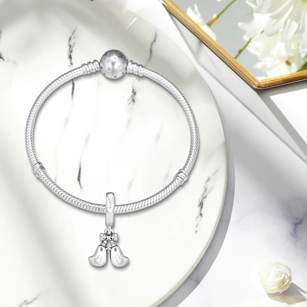 Perler passer til Armbånd for Evigt Kærlighed Vedhæng med Klare CZ 925 Sterling Sølv Smykker Gratis Fragt