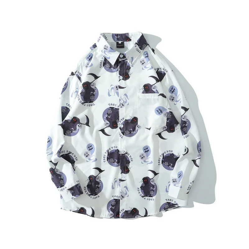 2021 Nye Retro Mode Hip Hop-Shirt i Overstørrelse Mænd Streetwear Tiger Print langærmede Skjorter Harajuku Casual Brand Mænds Shirt