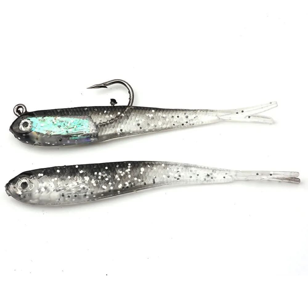 Rompin kunstige grå fisk agn jig hoved fiskeri lokke med bly krog 7,5 cm 2g/5,3 g Blød Silikone Woblere Bas Orm Minnows