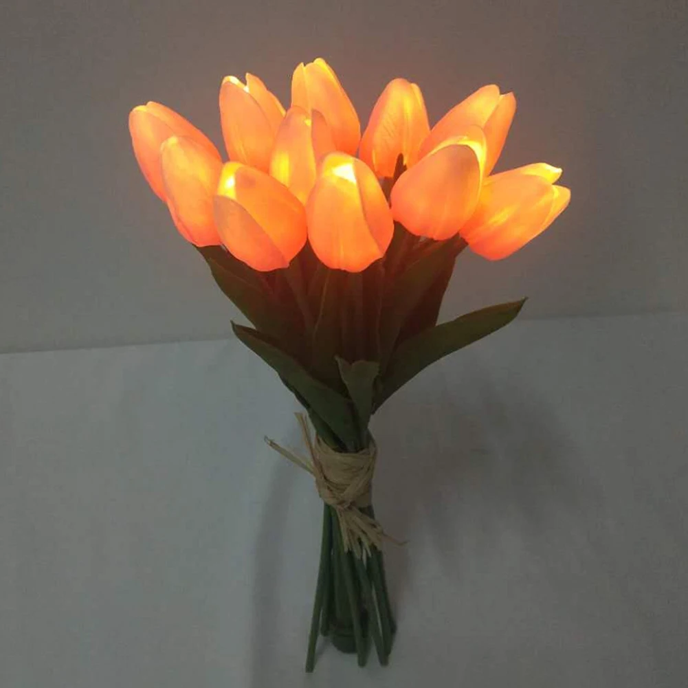 Haven Gave Stue LED Nat Lys Hotel batteridrevne Home Decor Rigtige Touch Tulipaner Kunstige Blomster Banket Sengen