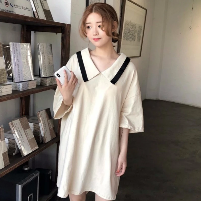Nightgowns Kvinder Half Sleeve Patchwork Fritid Nattøj Nightdress Dame Streetwear Koreansk Stil Fritid Enkel Sleepshirts