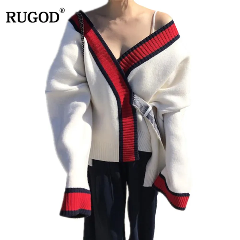 RUGOD Nye Mode Kvindelige Sweater 2019 Efterår og Vinter Casual Bælte Lanterne Ærme Strikkede Cardigans Til Kvinder Sueter Mujer