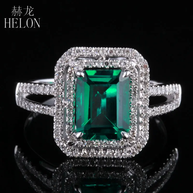 HELON Massivt 14K White Gold 5x7mm Pude Emerald & Diamanter Engagement Ring Indstilling For Kvinder Fødselsdag Anniversarry Bedste Gave