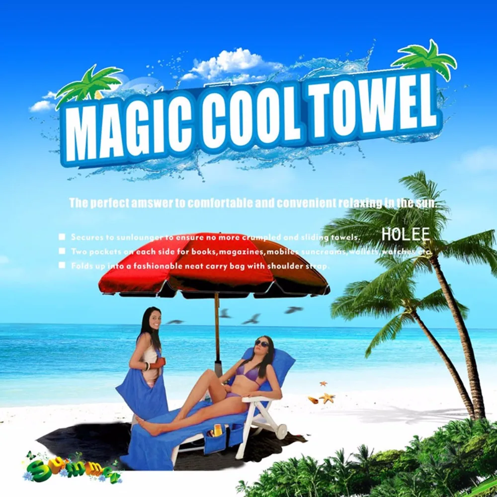 210*75cm Holiday Beach Lounge Stol Dække Håndklæde Sommer Cool Seng Garden Beach Håndklæder Solbade Liggestol Stol Mat Med Stor Lomme