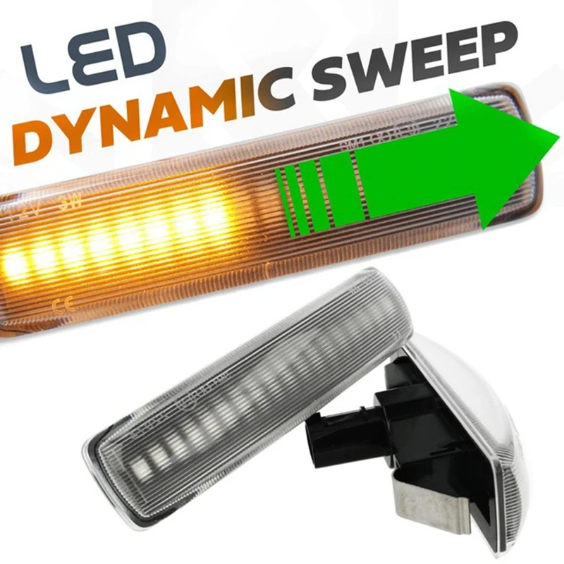 2stk Silver-Amber Linse LED-blinklys Dynamisk Side markeringslys for Land Rover Freeland 2 Discovery 3 4 Rover Sport
