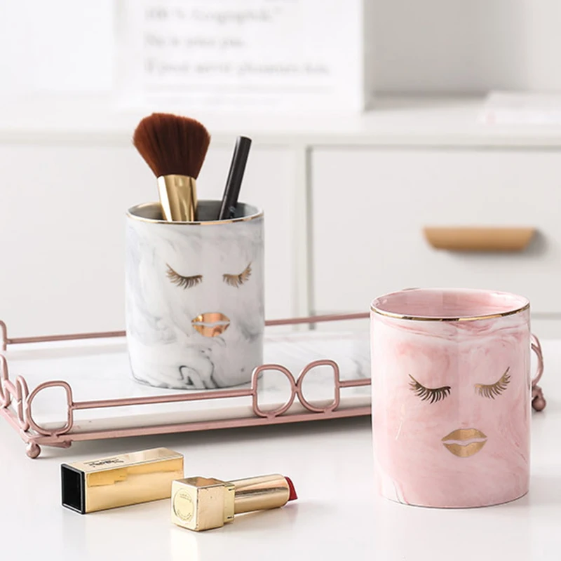 1pc Keramiske Pen Indehaveren Marmor Tekstur Blyant Cup Pot Bruser Arrangør Makeup Børste DRENG-salg