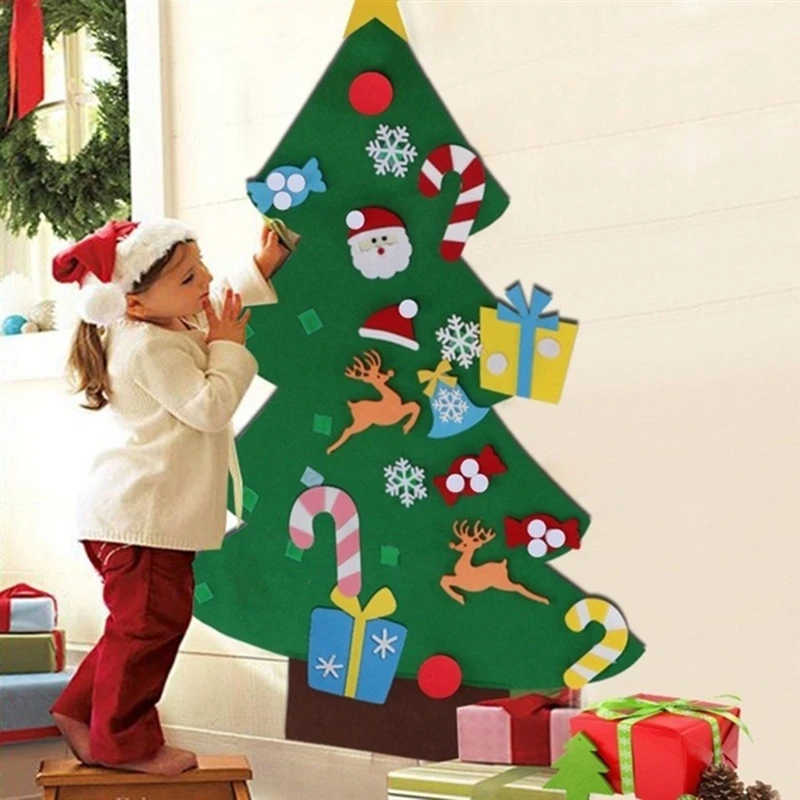 DIY Følte juletræ nytår Gaver Børn Legetøj Kunstig Træ Væg Hængende Ornamenter juledekoration Til Hjemmet