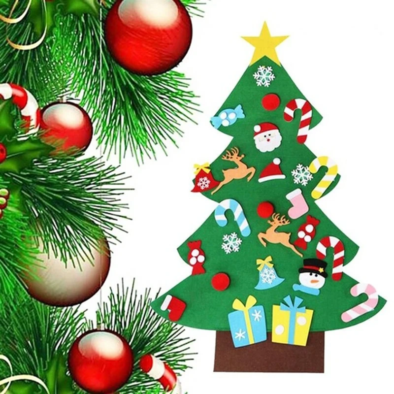 DIY Følte juletræ nytår Gaver Børn Legetøj Kunstig Træ Væg Hængende Ornamenter juledekoration Til Hjemmet
