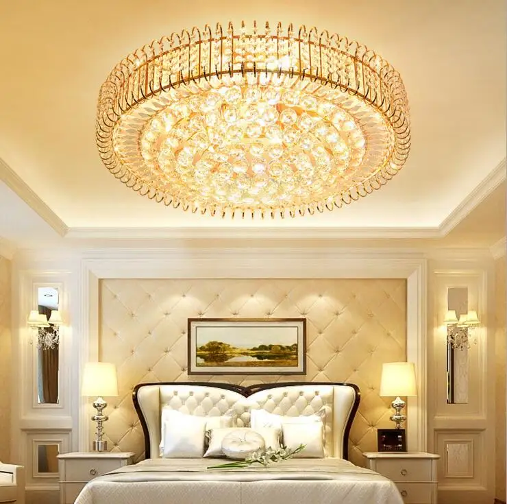 Gyldne krystal loftslampe stue lampe LED kreative restaurant soveværelse lampe Europæiske runde loft belysning fastholdelsesanordningen led