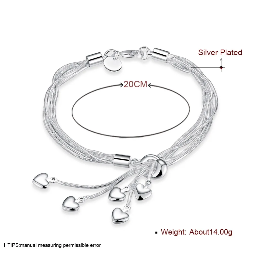 925 Sølv Armbånd til Kvinder Chain Hjerte Vedhæng Armbånd Sølv Smykker Fine Mode Armbånd i Top Kvalitet Engros Detail-20cm