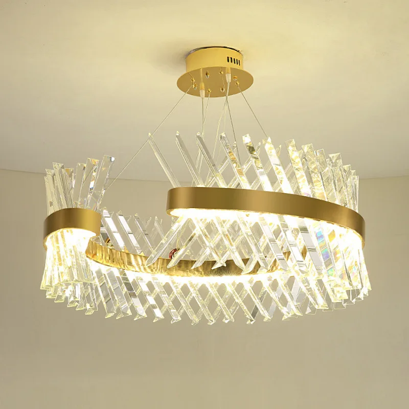 Moderne LED krystal lysekrone enkel stue, soveværelse lysekrone Nordiske Golden luksus-C-formet soveværelse belysning fastholdelsesanordningen UPS