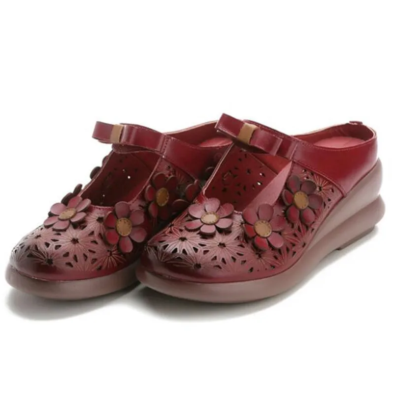 YAERNI Klassiske blomster Bue sommer mode tøfler fashion sandaler 2020 ny udendørs hule tøfler ægte læder sko kvinde