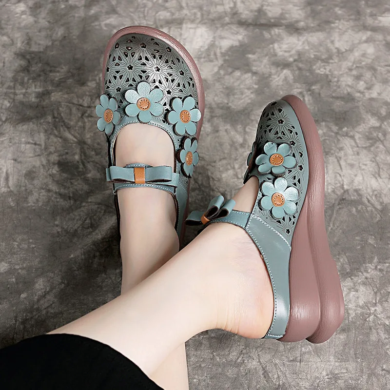 YAERNI Klassiske blomster Bue sommer mode tøfler fashion sandaler 2020 ny udendørs hule tøfler ægte læder sko kvinde