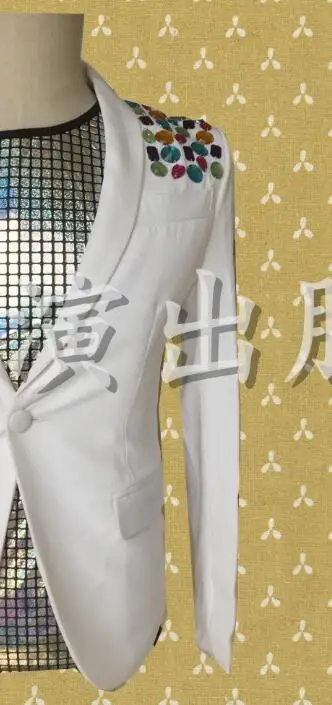 Hvidt tøj til mænd diamond passer designs masculino homme terno kostumer til sangere jakke mænd blazer dance star style