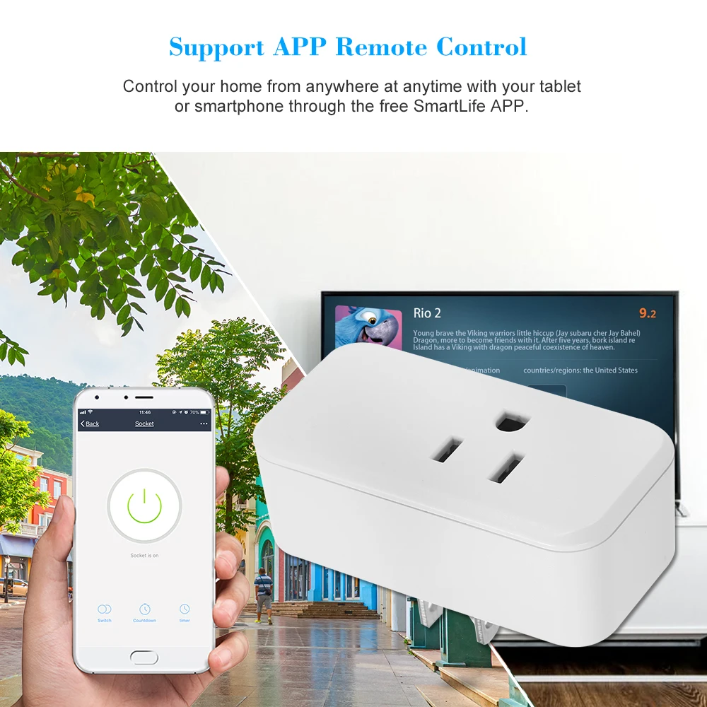 WIFI Smart Outlet Kompakte Størrelse Rektangel Stil med Bulgy On/Off-Knappen Smart Socket Støtte APP Fjernbetjening, orienteringslys