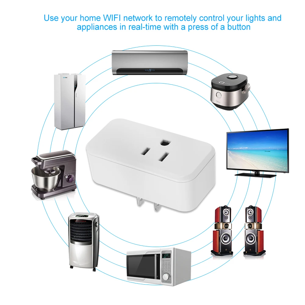 WIFI Smart Outlet Kompakte Størrelse Rektangel Stil med Bulgy On/Off-Knappen Smart Socket Støtte APP Fjernbetjening, orienteringslys