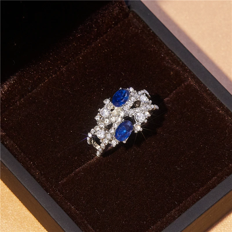 Udsøgte mode romantisk luksus blå zircon ring kvindelige mode temperament charme banket tilbehør Valentine ' s Day gave